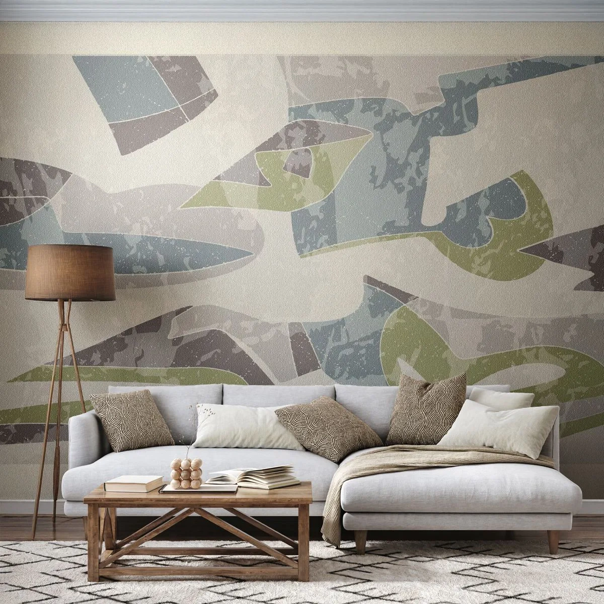 Papier Peint Photo Premium Sand - Composition abstraite dans les tons de vert et de bleu - 100x70cm - Composition derrière la vitre - Décoration murale moderne pour le salon et la chambre ARTTOR