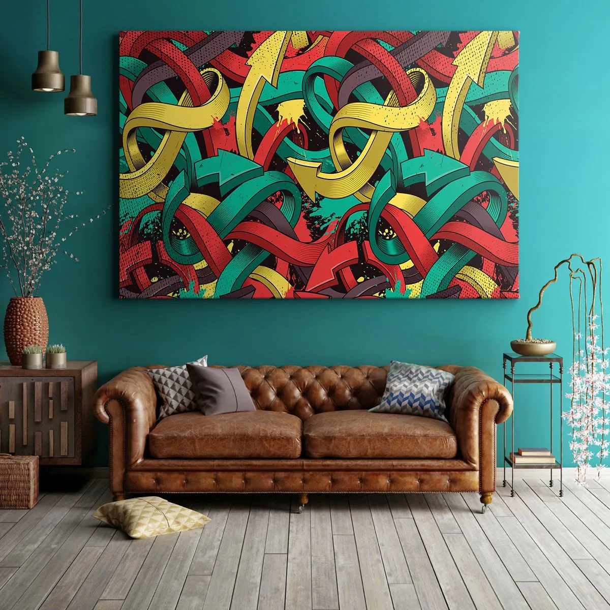 Impression sur toile - Image sur toile - Des flèches abstraites aux couleurs vives créant le chaos - 120x80cm - Quel chemin vers le but ? - Décoration murale moderne pour le salon et la chambre ARTTOR