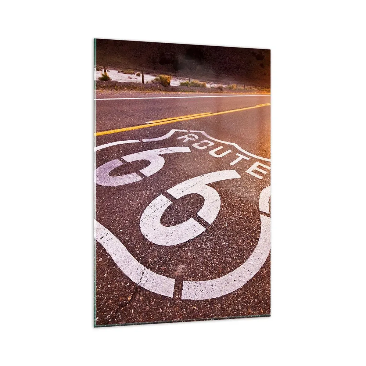 Impression sur verre - Image sur verre - Route 66 au coucher du soleil - 80x120cm - Célèbre Route 66 - Décoration murale moderne pour le salon et la chambre ARTTOR