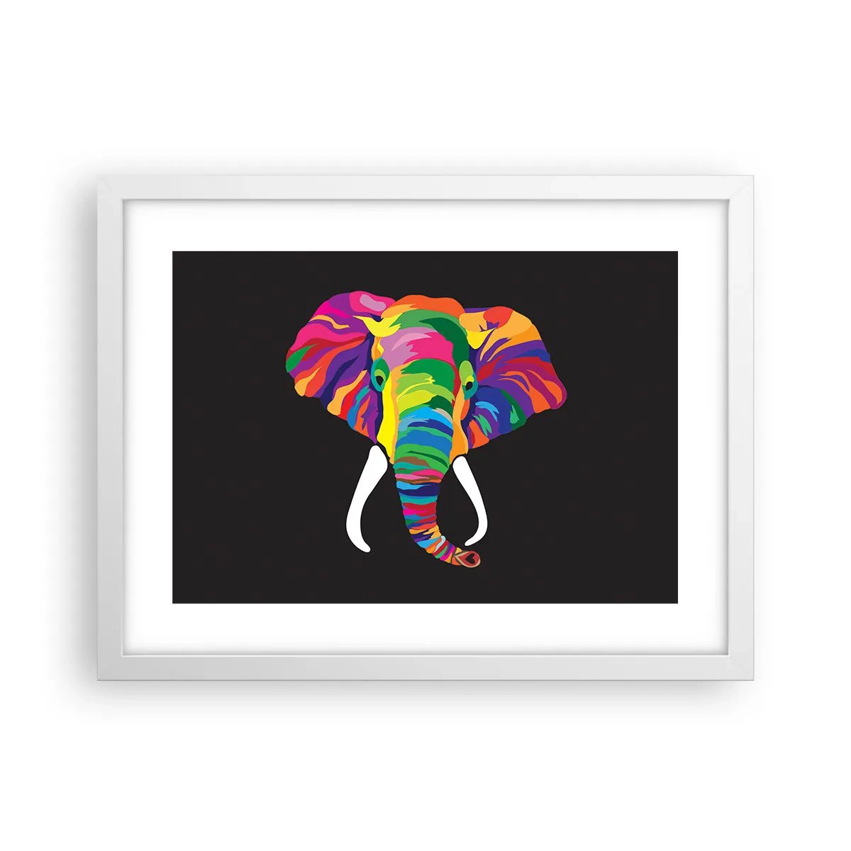 Affiche dans un cadre blanc - Poster - L'éléphant qui aimait se baigner dans un arc-en-ciel - 40x30 cm