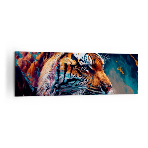 Impression sur toile - Image sur toile - Portrait d'un tigre aux couleurs dynamiques et abstraites - 160x50cm - Beauté sauvage - Décoration murale moderne pour le salon et la chambre ARTTOR