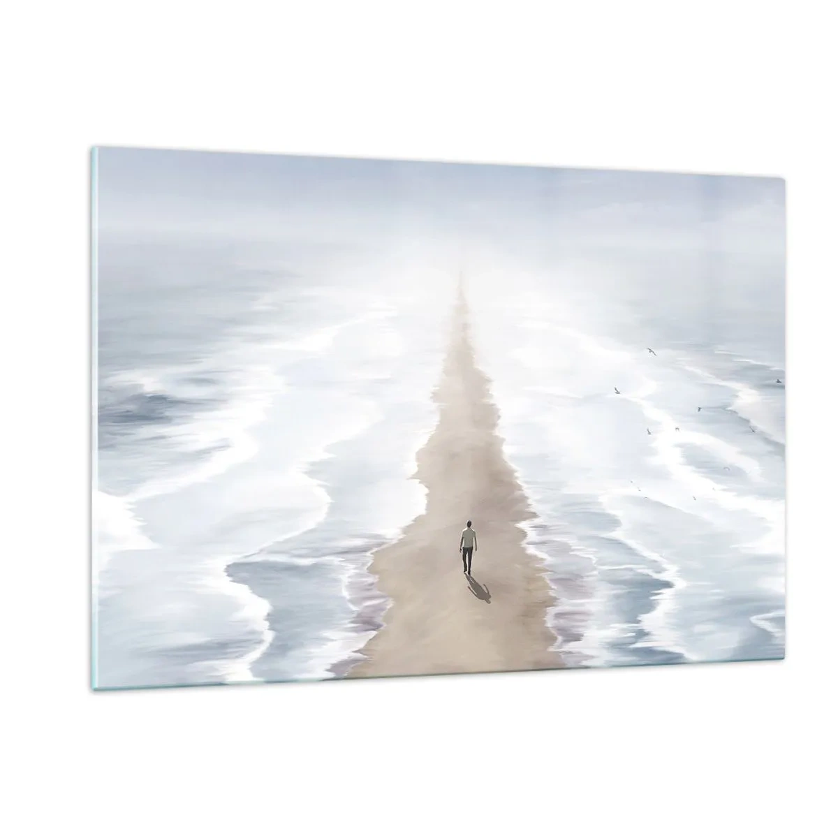 Impression sur verre - Image sur verre - Une silhouette marchant seule vers l'horizon parmi les vagues - 120x80cm - Un brillant avenir - Décoration murale moderne pour le salon et la chambre ARTTOR