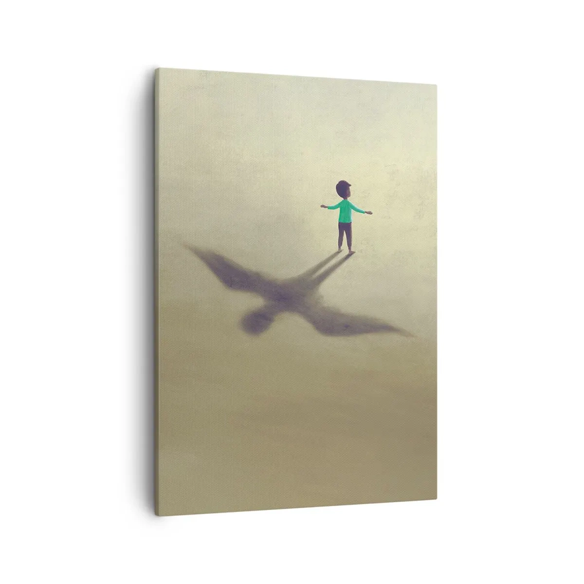 Impression sur toile - Image sur toile - Une figure symbolique d'un enfant avec l'ombre d'un oiseau sur un fond aux tons chauds. - 50x70cm - Héros du futur - Décoration murale moderne pour le salon et la chambre ARTTOR