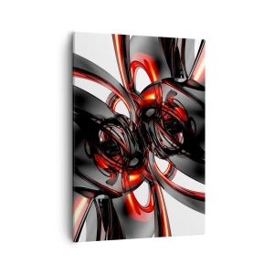 Impression sur toile - Image sur toile - Graphiques 3D abstraits avec des éléments noirs et rouges - 50x70cm - Mouvement de graphite et rouge - Décoration murale moderne pour le salon et la chambre ARTTOR