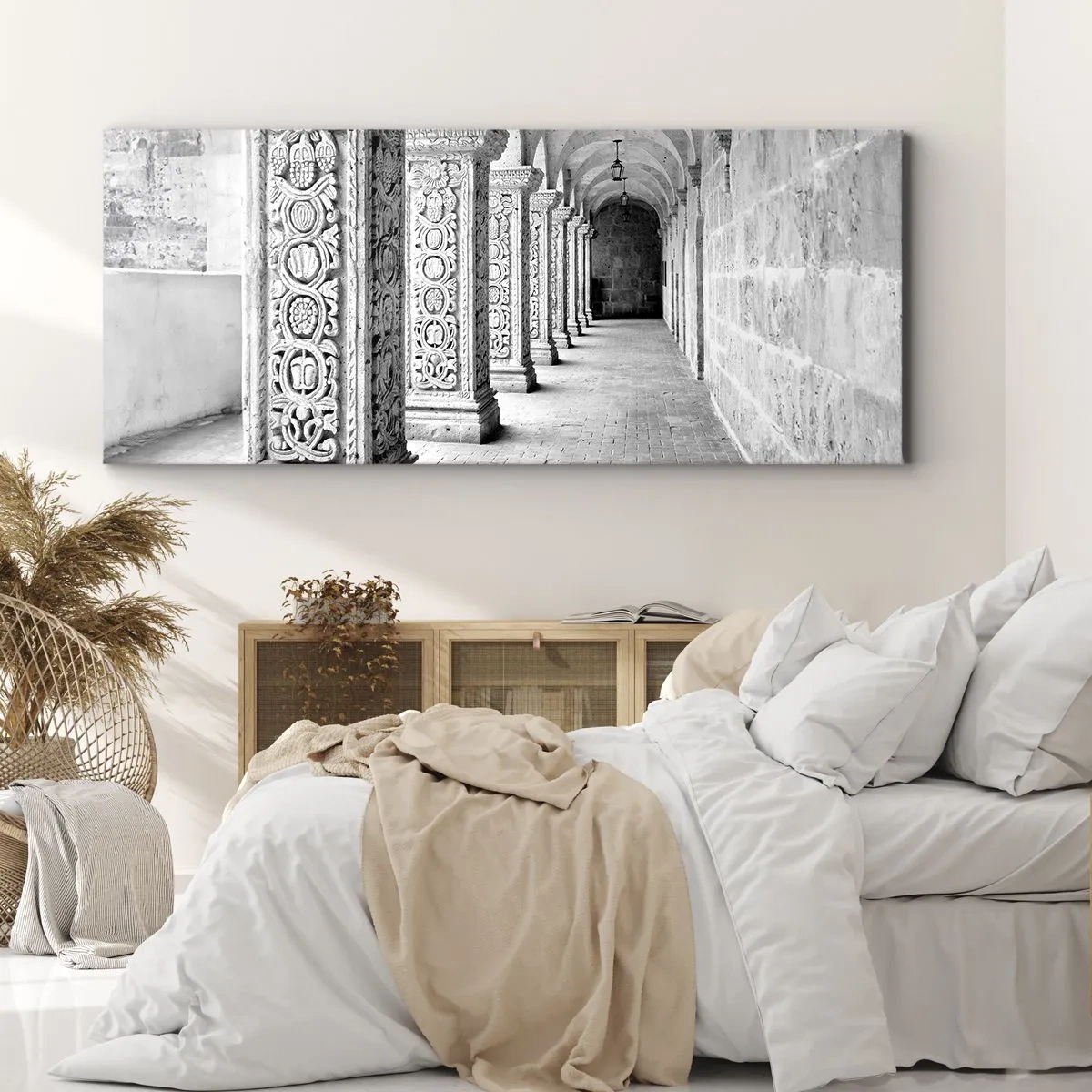 Impression sur toile - Image sur toile - Colonnes historiques dans une prise de vue monochrome - 140x50cm - Où cela mène-t-il…? - Décoration murale moderne pour le salon et la chambre ARTTOR