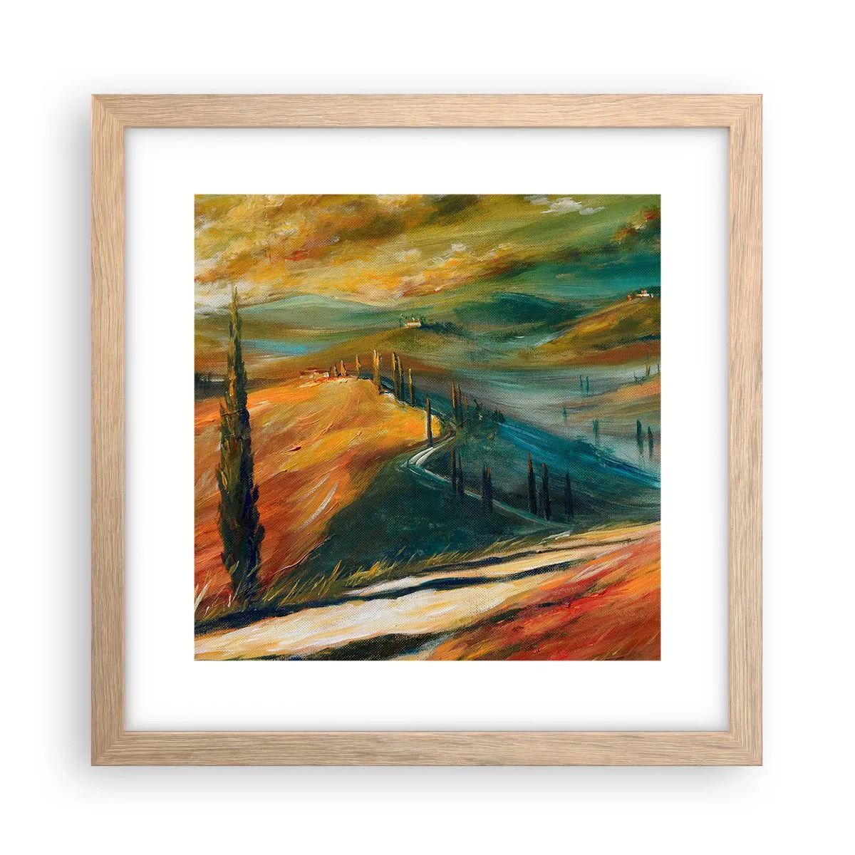 Affiche dans un chêne clair - Poster - paysage toscan - 30x30 cm