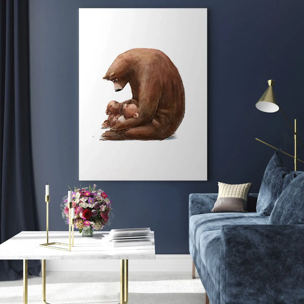 Impression sur verre - Image sur verre - Une mère ours avec deux petits ours dans ses bras - 80x120cm - Faites de beaux rêves les enfants - Décoration murale moderne pour le salon et la chambre ARTTOR