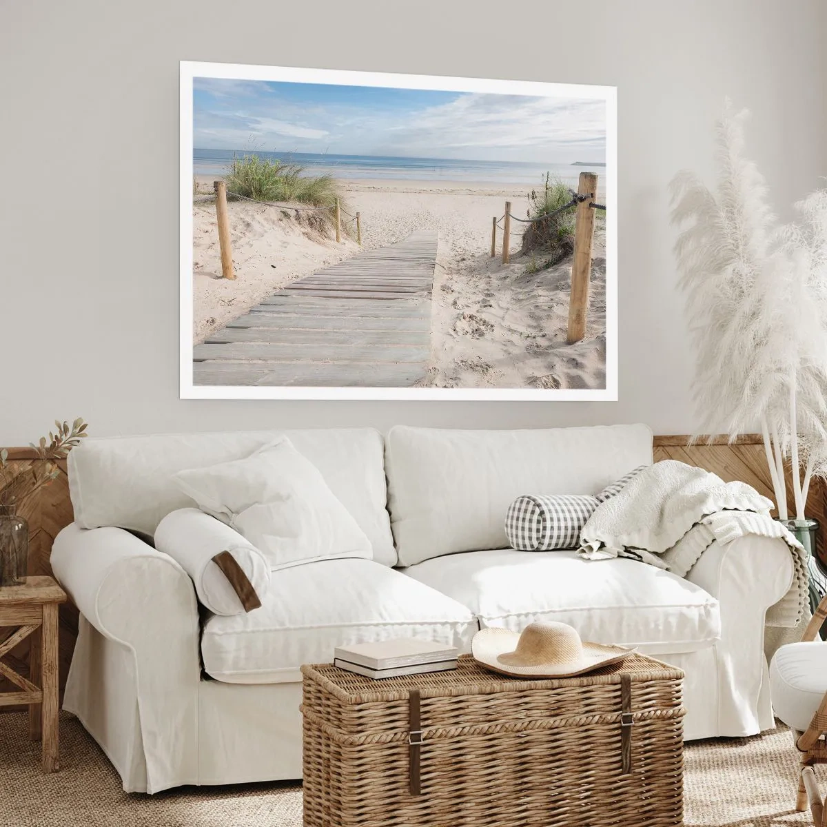 Affiche - Poster - Un chemin de planches menant à une plage de sable - 100x70cm - A l'horizon - Décoration murale moderne pour le salon et la chambre ARTTOR