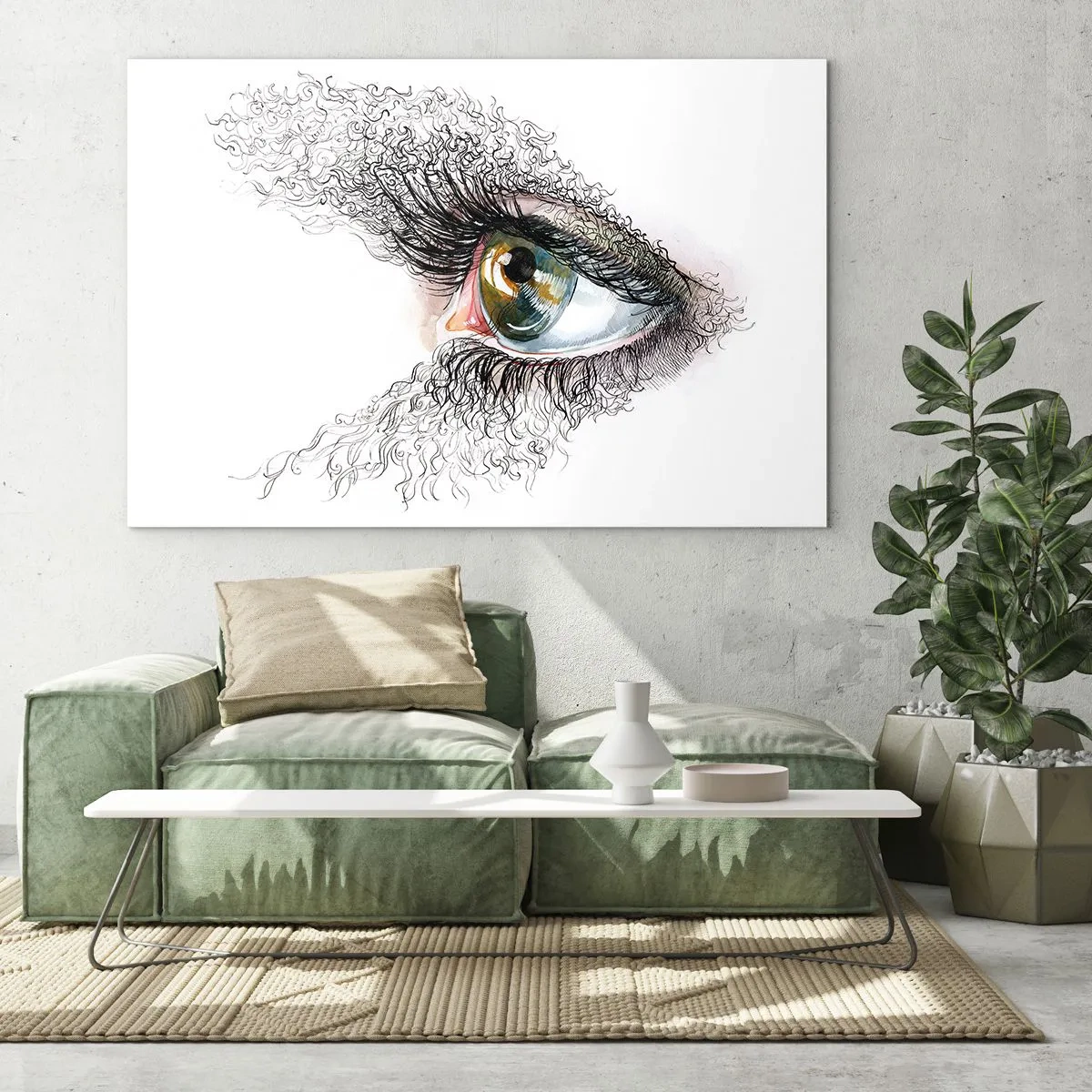 Impression sur verre - Image sur verre - Un œil doré entouré de lignes dynamiques et de détails abstraits - 70x50cm - Regarde droit dans l'âme - Décoration murale moderne pour le salon et la chambre ARTTOR