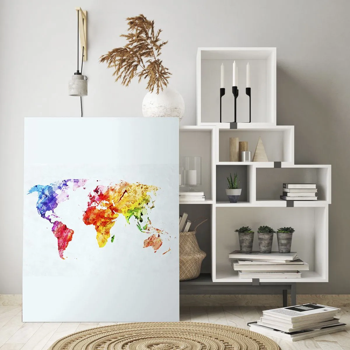 Impression sur verre - Image sur verre - Carte du monde à l'aquarelle aux couleurs vives - 50x70cm - Toutes les couleurs du monde - Décoration murale moderne pour le salon et la chambre ARTTOR