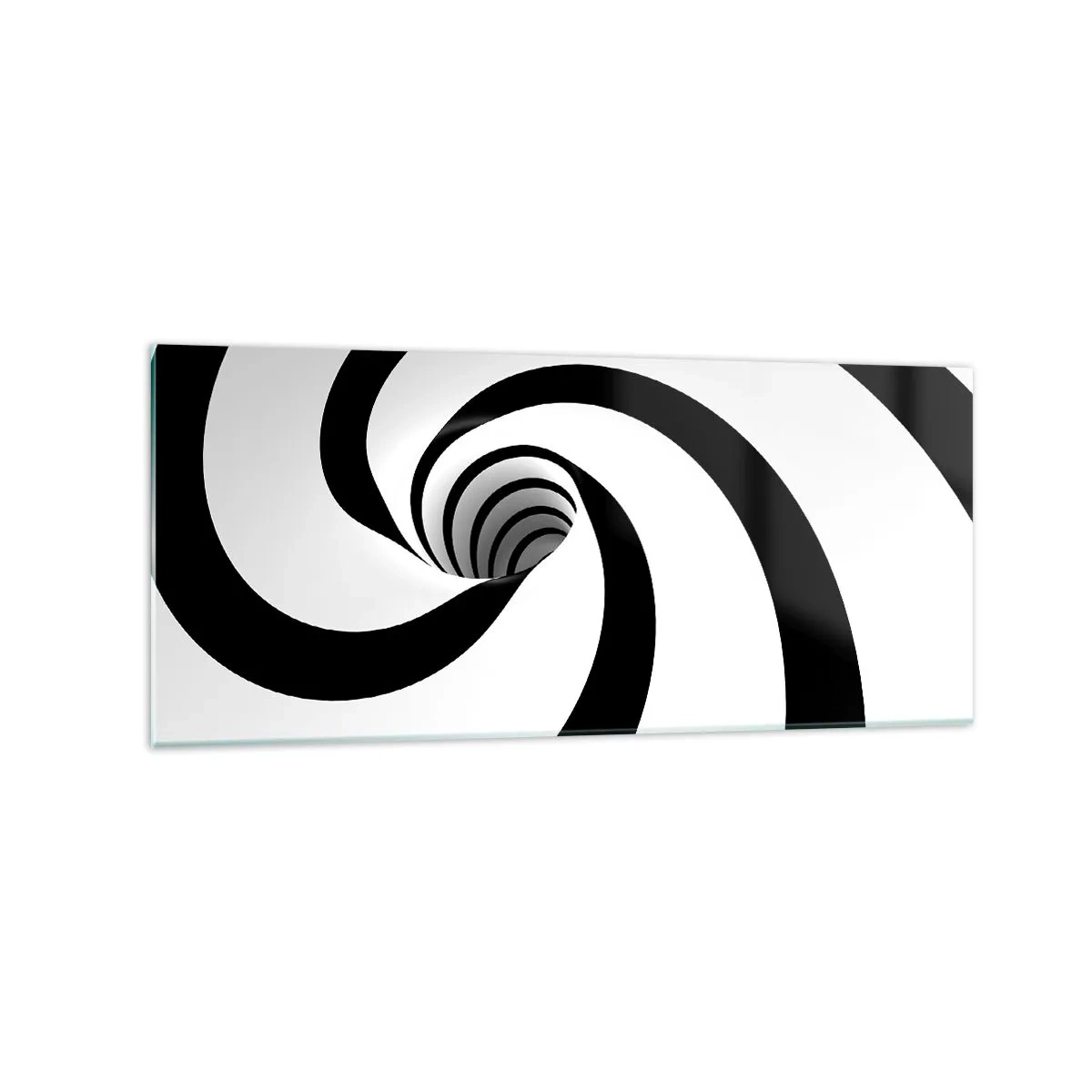 Impression sur verre - Image sur verre - Spirale abstraite noire et blanche avec un effet tourbillonnant - 120x50cm - Céder au vortex ? - Décoration murale moderne pour le salon et la chambre ARTTOR
