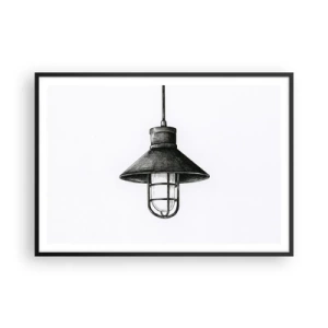 Affiche dans un cadre noir - Poster - Dessin d'une lampe suspendue rétro sur fond blanc - 100x70cm - Comme il y a des années… - Décoration murale moderne pour le salon et la chambre ARTTOR