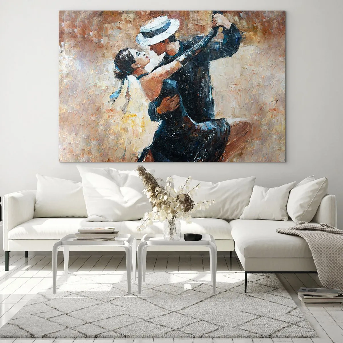 Impression sur verre - Image sur verre - Un couple dansant dans un style élégant avec une touche classique - 70x50cm - À la Rudolf Valentino - Décoration murale moderne pour le salon et la chambre ARTTOR