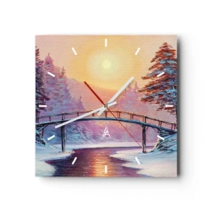 Horloge murale - Pendule murale - Paysage d'hiver avec un pont illuminé par le coucher du soleil - 30x30cm - Quatre saisons - hiver - Décoration murale moderne pour le salon et la chambre ARTTOR