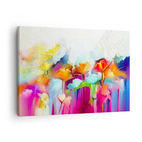 Impression sur toile - Image sur toile - Fleurs colorées abstraites sur fond clair - 70x50cm - L'arc-en-ciel s'est épanoui - Décoration murale moderne pour le salon et la chambre ARTTOR