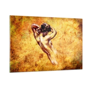 Impression sur verre - Image sur verre - Figure artistique d'un homme sur un fond vintage - 120x80cm - Découverte, mais toujours mystèrieuse - Décoration murale moderne pour le salon et la chambre ARTTOR