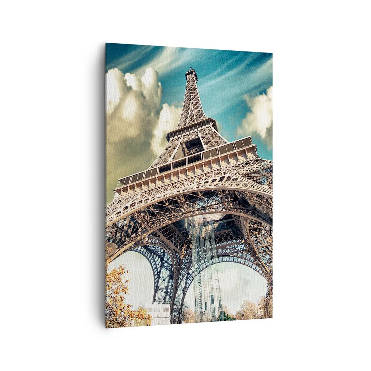 Impression sur toile - Image sur toile - La Tour Eiffel vue d'en bas dans un décor automnal - 80x120cm - Et en automne à Paris... - Décoration murale moderne pour le salon et la chambre ARTTOR