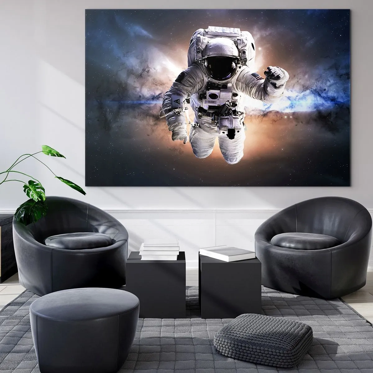 Impression sur verre - Image sur verre - Astronaute dans l'espace avec une galaxie en arrière-plan - 70x50cm - Salutations de l'espace - Décoration murale moderne pour le salon et la chambre ARTTOR