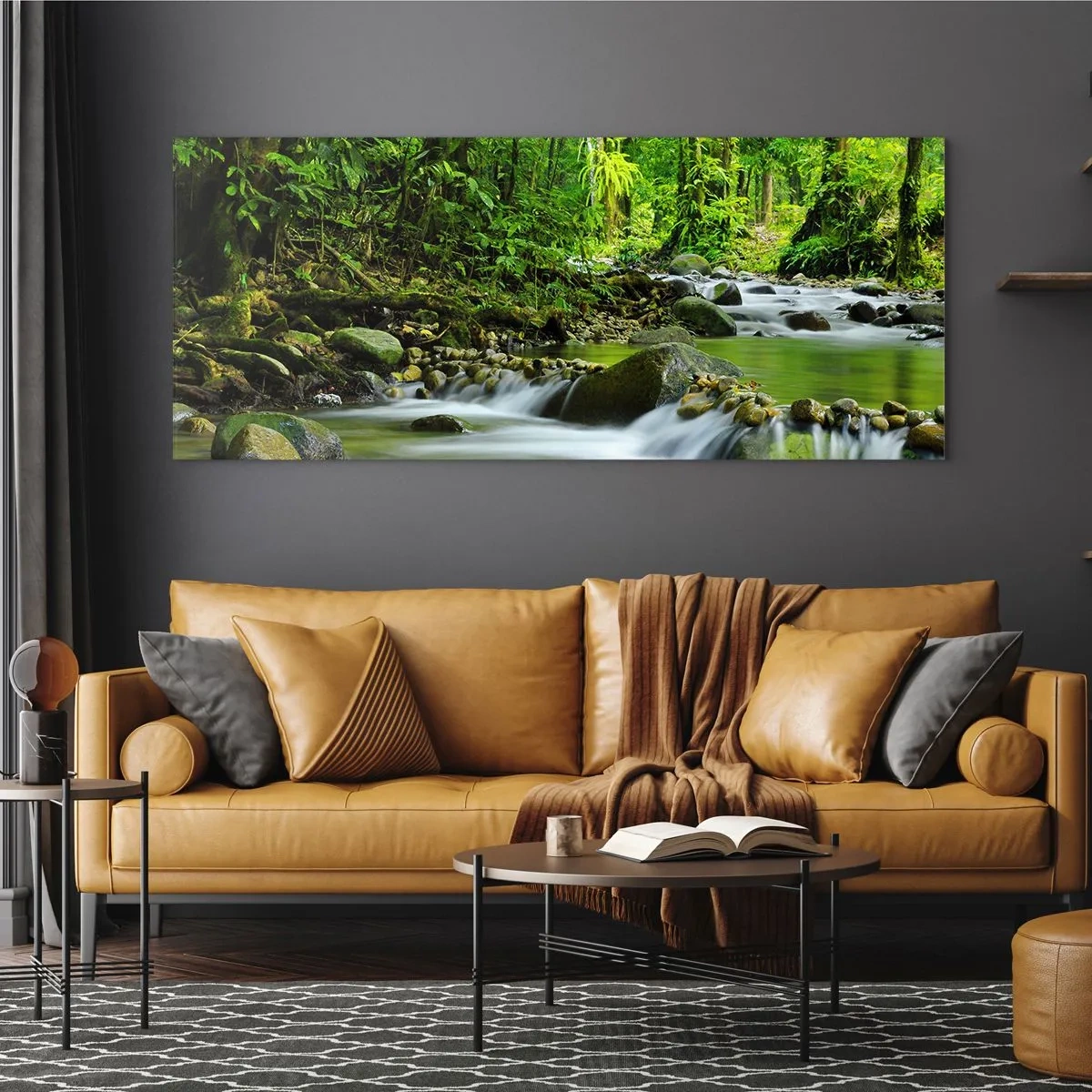 Impression sur verre - Image sur verre - Un ruisseau dans une forêt tropicale luxuriante - 140x50cm - Nager dans un océan de verdure - Décoration murale moderne pour le salon et la chambre ARTTOR