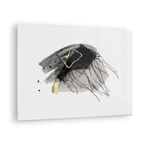 Impression sur verre - Image sur verre - Composition abstraite de noir et d'or sur fond blanc - 70x50cm - En noir et en or - Décoration murale moderne pour le salon et la chambre ARTTOR