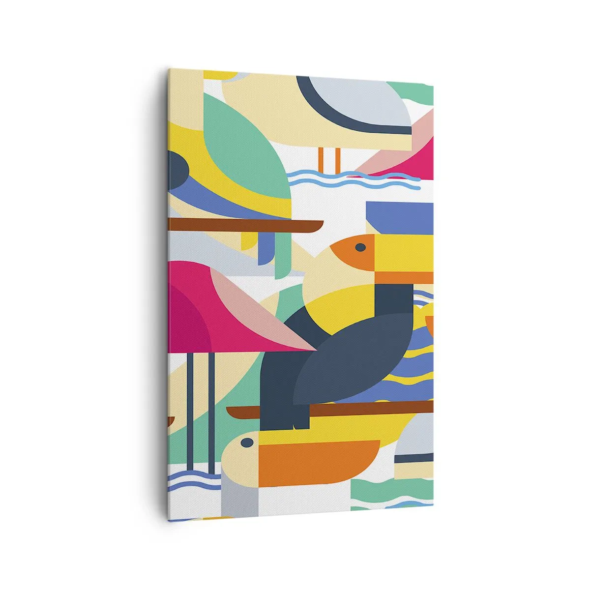 Impression sur toile - Image sur toile - Oiseaux colorés dans une composition abstraite et géométrique - 80x120cm - Fête des oiseaux - Décoration murale moderne pour le salon et la chambre ARTTOR
