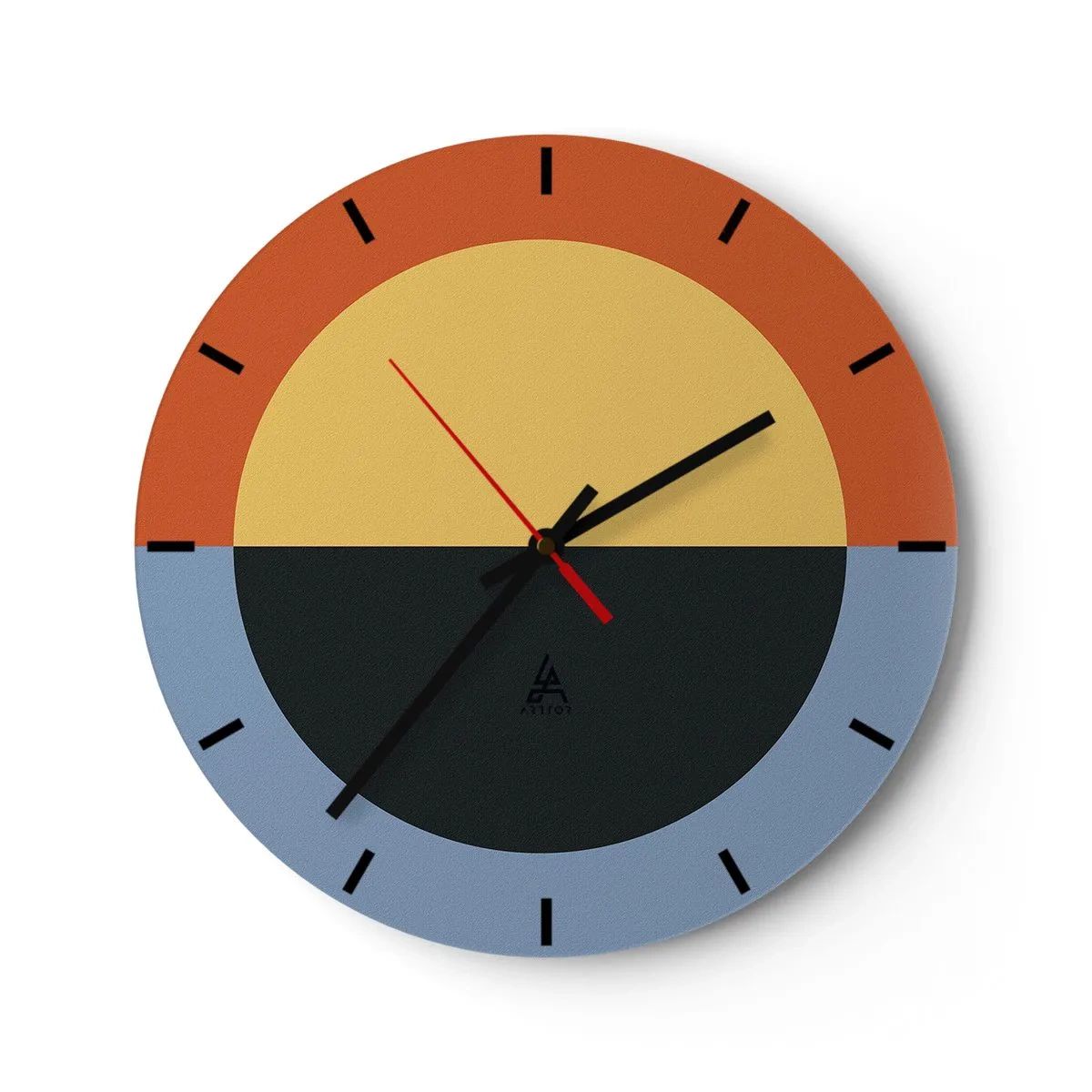Horloge murale - Pendule murale - Abstraction des couleurs avec contraste de couleurs - 30x30cm - Composition de chaleur et de fraîcheur - Décoration murale moderne pour le salon, la cuisine et la chambre ARTTOR