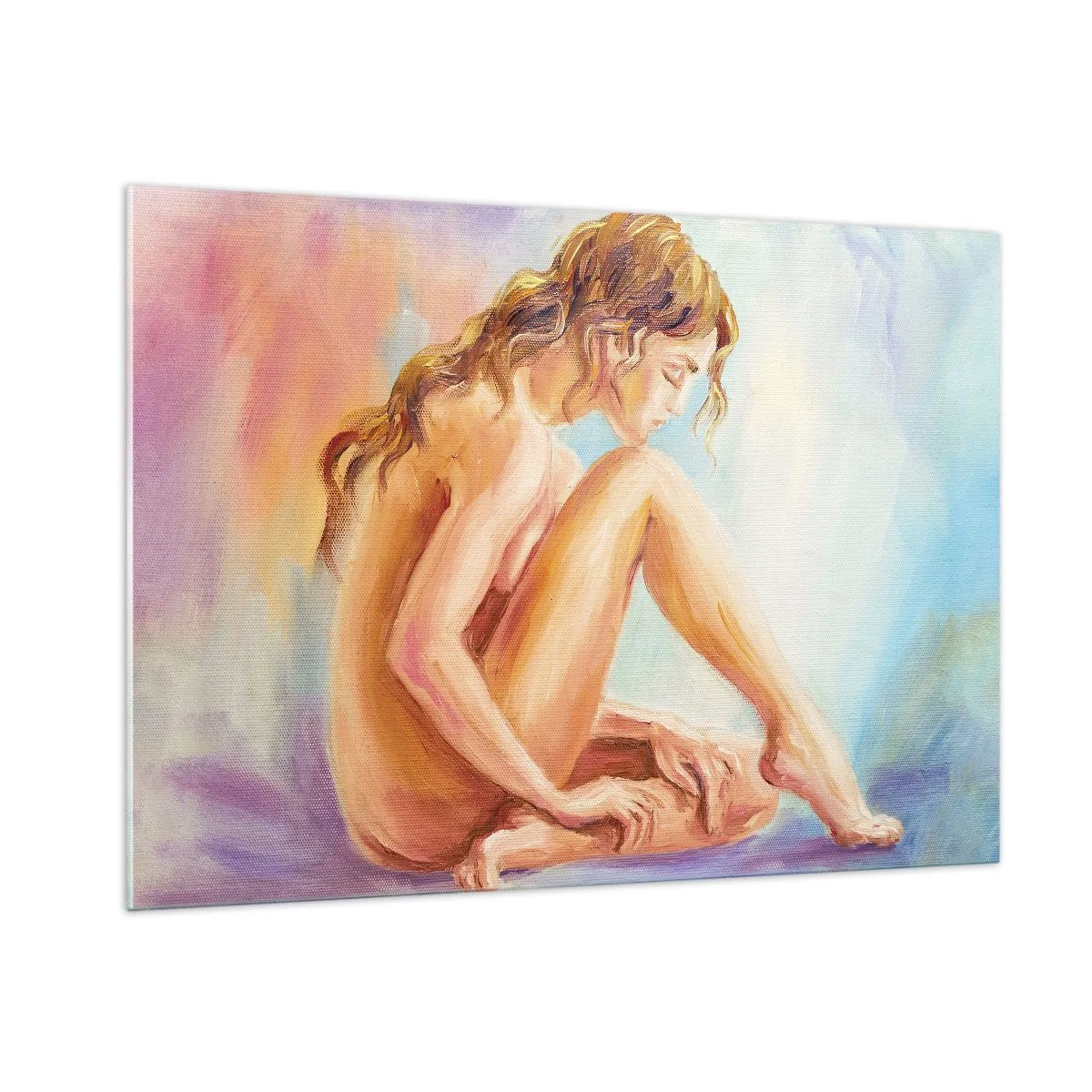 Impression sur verre - Image sur verre - Une femme en reflet subtil sur un fond de couleurs pastel - 100x70cm - Acte de jeunesse - Décoration murale moderne pour le salon et la chambre ARTTOR