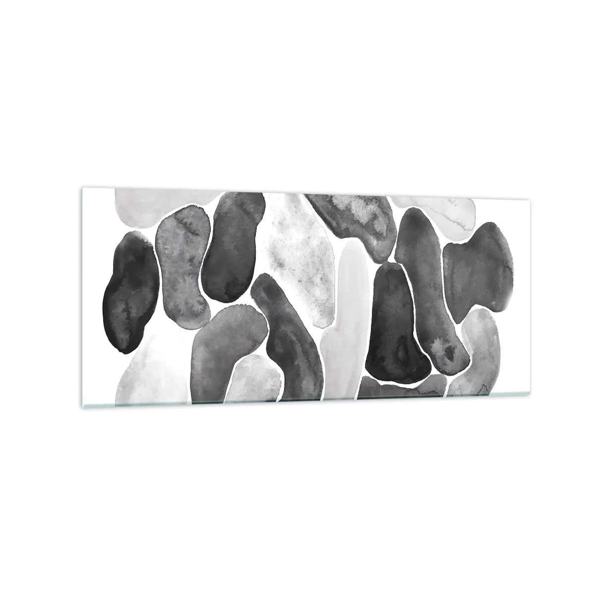 Impression sur verre - Image sur verre - Abstraction en noir et blanc avec des taches irrégulières sur fond blanc - 120x50cm - Abstraction rocheuse - Décoration murale moderne pour le salon et la chambre ARTTOR
