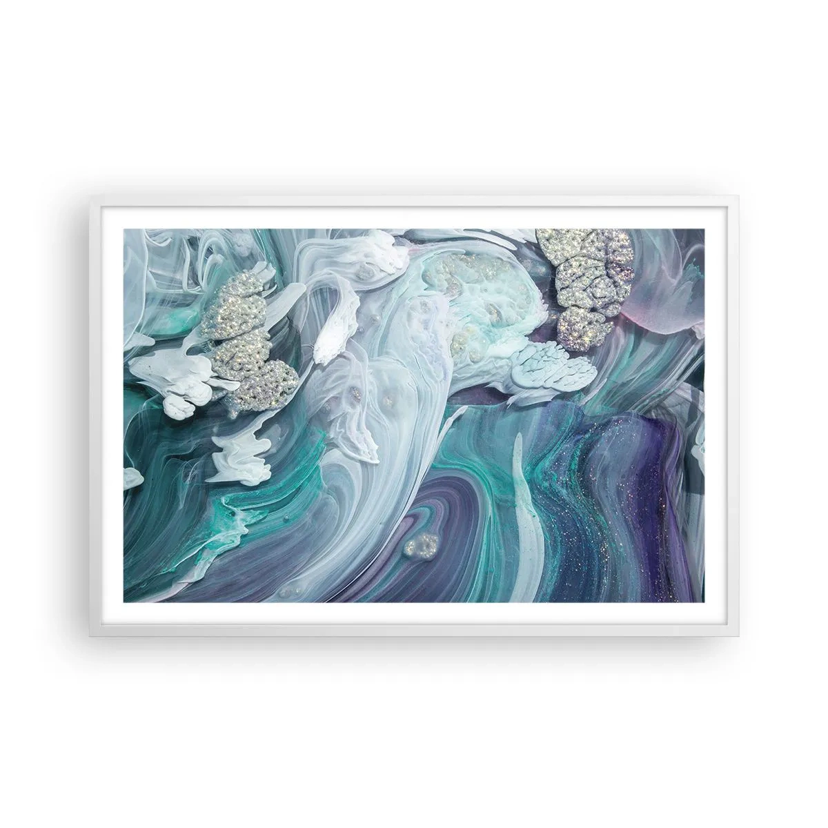 Affiche dans un cadre blanc - Poster - Courants bleus - 91x61 cm