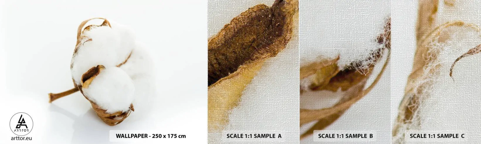 Échantillon de Papier Peint Premium Canvas - Doux par nature - Coton, Minimaliste, Fleur - 100x30 cm