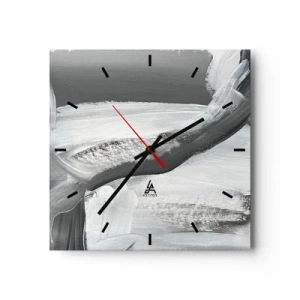 Horloge murale - Pendule murale - Abstraction grise et blanche avec des lignes dynamiques - 30x30cm - Un geste décisif - Décoration murale moderne pour le salon et la chambre ARTTOR