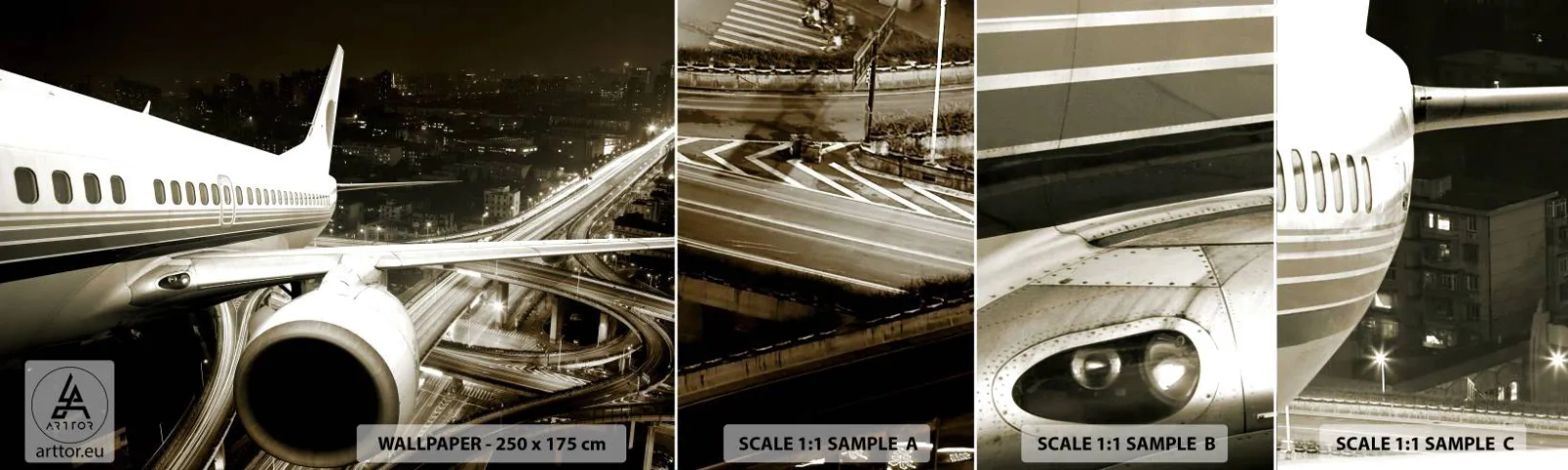 Échantillon De Papier Peint Standard Eco - Vole dans la nuit - Avion, Ville, Automobile - 100x30 cm