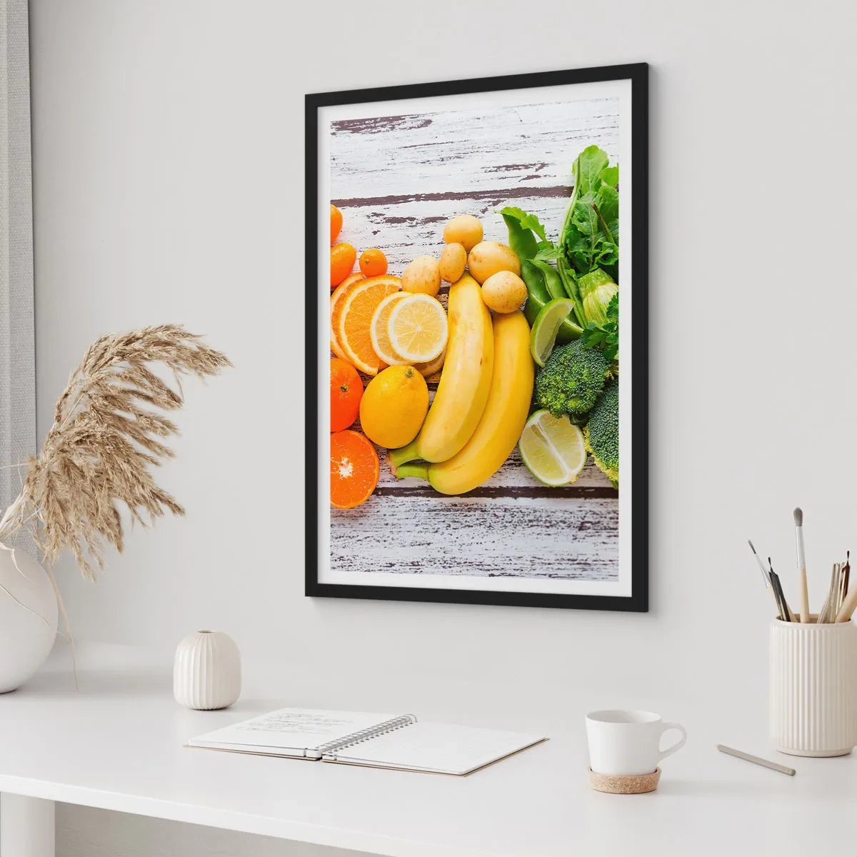 Affiche dans un cadre noir - Poster - Fruits et légumes sur fond rustique - 50x70cm - Ce n'est pas suffisant? - Décoration murale moderne pour le salon et la chambre ARTTOR