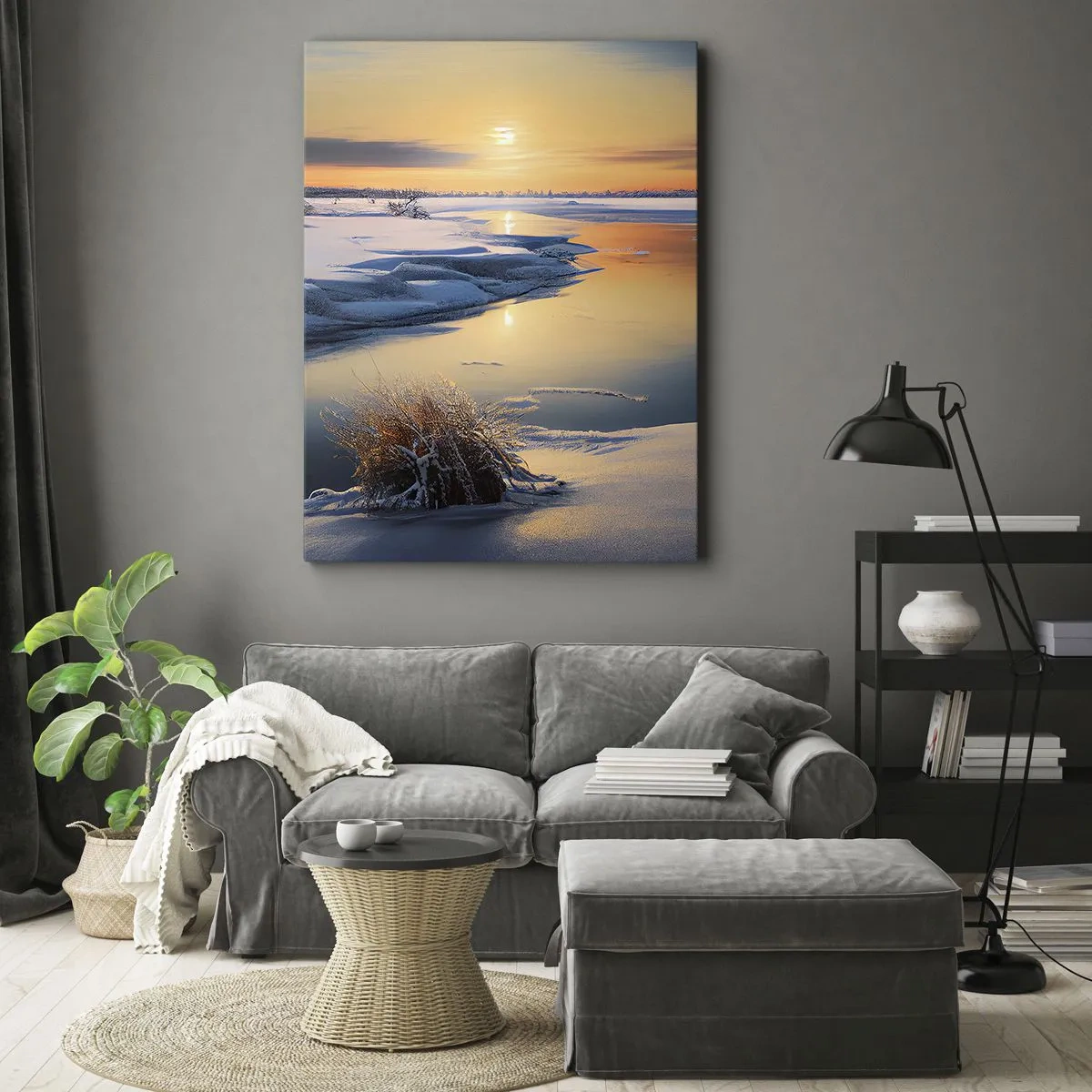 Impression sur toile - Image sur toile - Coucher de soleil d'hiver - 55x100 cm