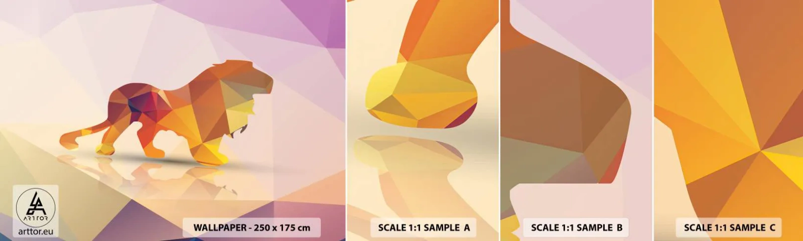 Échantillon de Papier Peint Autocollant Deluxe Sticker - Le roi du diamant - Animaux, Lion, Figure géométrique - 100x30 cm