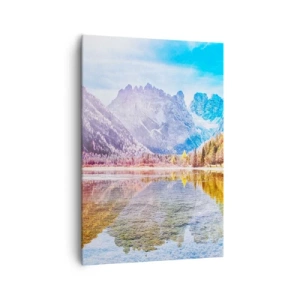 Impression sur toile - Image sur toile - Paysage de montagne d'automne avec un lac - 70x100cm - C'est déjà le printemps à la montagne - Décoration murale moderne pour le salon et la chambre ARTTOR