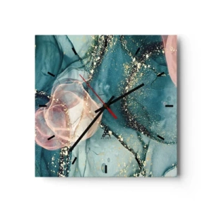 Horloge murale - Pendule murale - Soie bleu, tulle rose - 40x40 cm