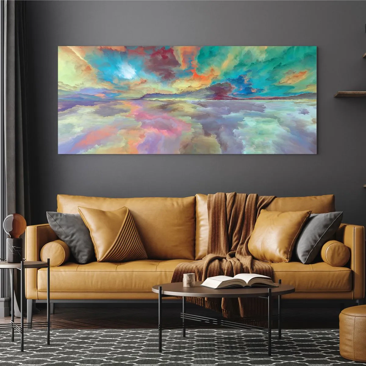 Impression sur verre - Image sur verre - Paysage de nuages colorés dans un style abstrait - 140x50cm - Deux paradis - Décoration murale moderne pour le salon et la chambre ARTTOR