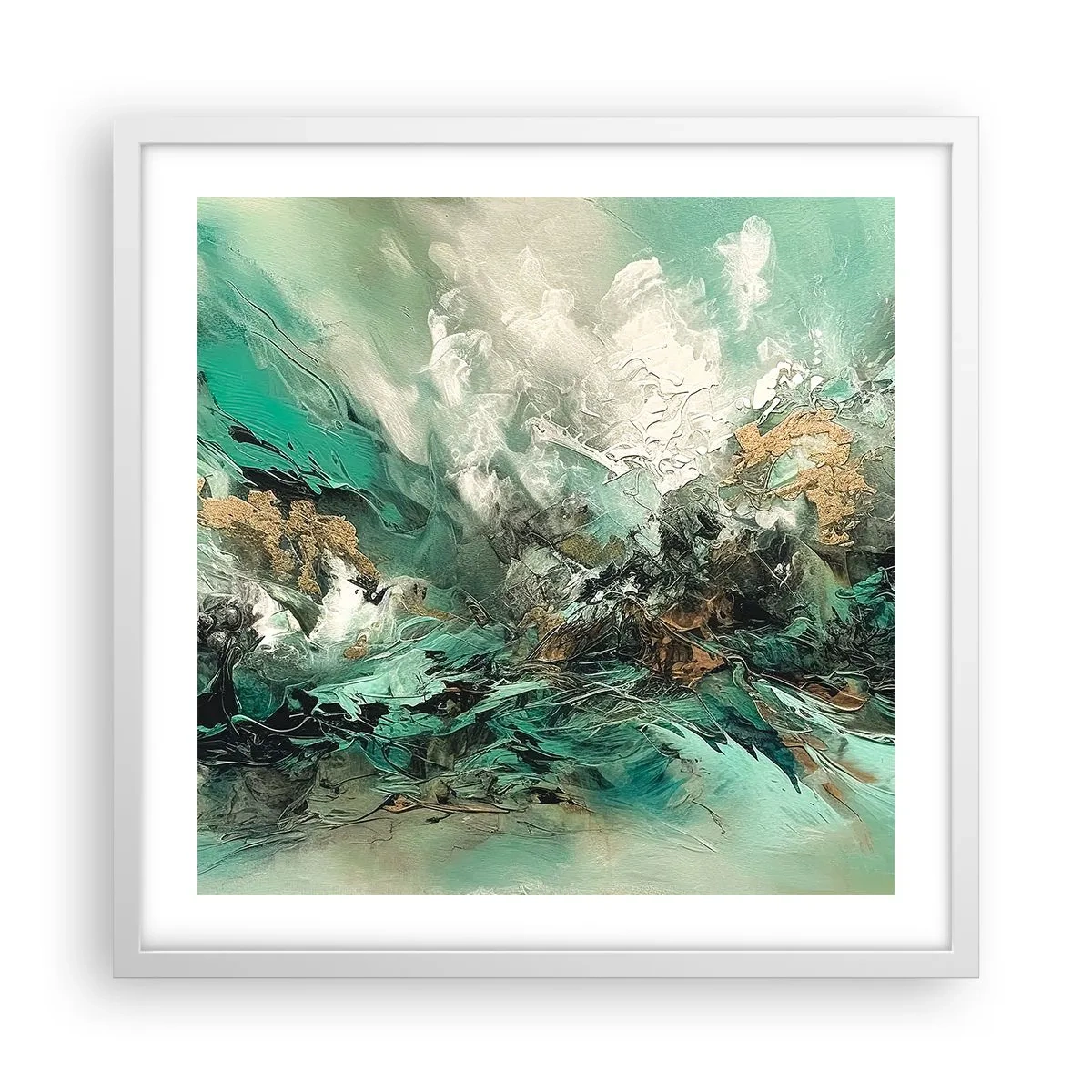 Affiche dans un cadre blanc - Poster - Ressac émeraude et noir - 50x50 cm