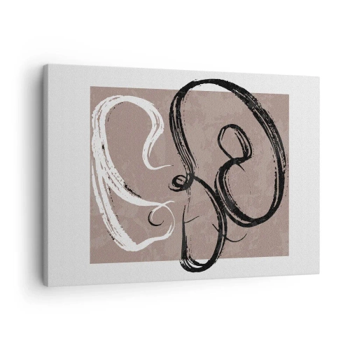 Impression sur toile - Image sur toile - Abstraction en noir et blanc sur fond beige - 70x50cm - Composition – la recherche de la plénitude - Décoration murale moderne pour le salon et la chambre ARTTOR
