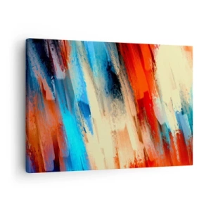 Impression sur toile - Image sur toile - Coup de pinceau abstrait dans les tons bleu et orange - 70x50cm - Une cascade de couleurs - Décoration murale moderne pour le salon et la chambre ARTTOR