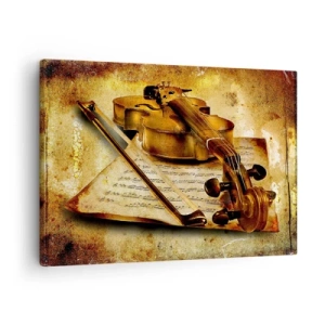 Impression sur toile - Image sur toile - Un violon avec une partition sur un fond vintage aux tons chauds - 70x50cm - Besoin immédiat d'un virtuose - Décoration murale moderne pour le salon et la chambre ARTTOR