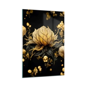 Impression sur verre - Image sur verre - Fleur dorée sur fond sombre - 70x100cm - Fragilité subtile - Décoration murale moderne pour le salon et la chambre ARTTOR