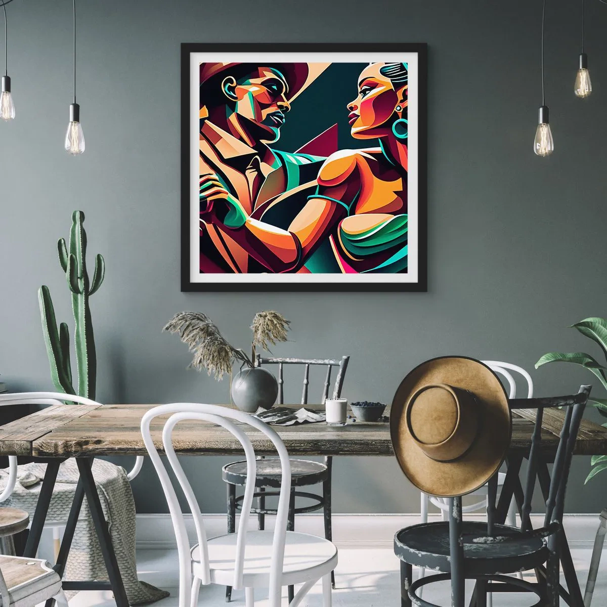 Affiche dans un cadre noir - Poster - Au rythme du coeur - 50x50 cm