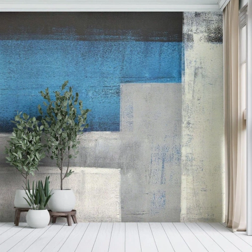 Papier Peint Photo Premium Sand - Une composition poétique de gris et de bleu - Abstraction, Morceau, Peinture - 300x210 cm