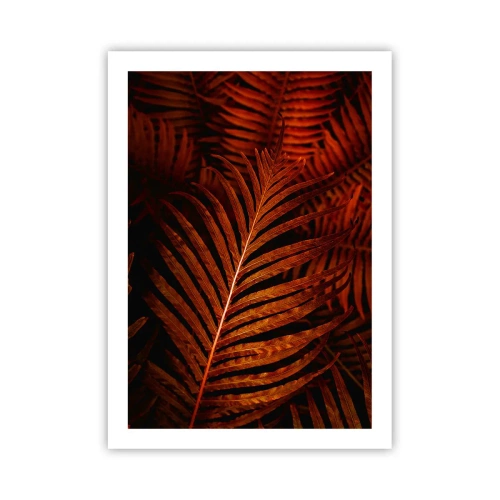 Affiche - Poster - Feuilles de palmier rouges sous un éclairage artistique - 50x70cm - Chaleur de la vie - Décoration murale moderne pour le salon et la chambre ARTTOR