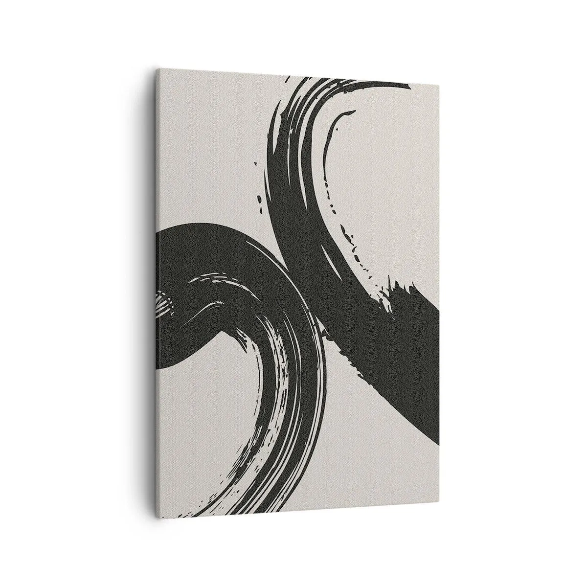 Impression sur toile - Image sur toile - Coups de pinceau dynamiques en noir sur fond clair - 50x70cm - Balayage circulaire - Décoration murale moderne pour le salon et la chambre ARTTOR