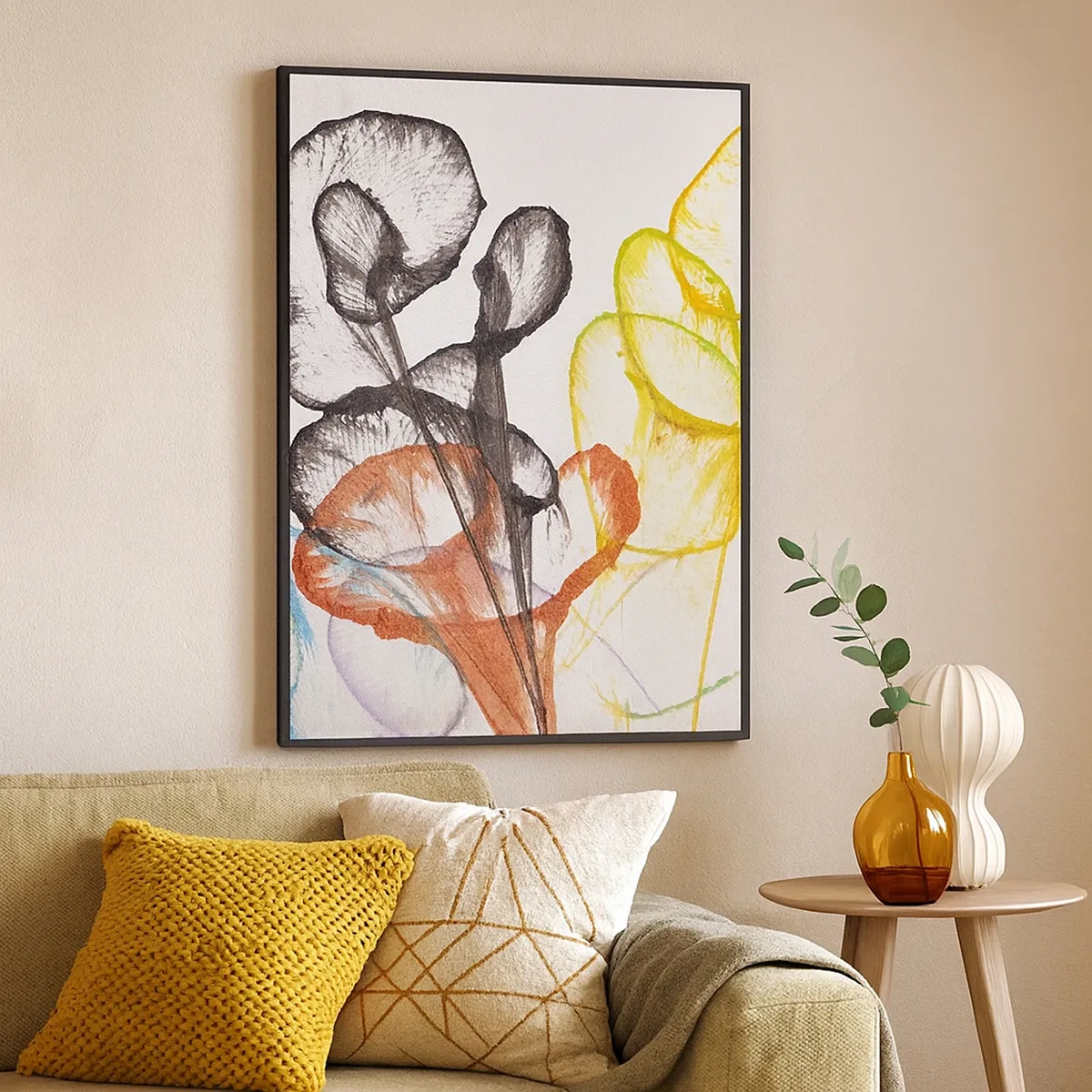 Impression sur toile - Image sur toile - Fleurs transparentes colorées sur fond blanc - 50x70cm - Fleurs avec une âme - Décoration murale moderne pour le salon et la chambre ARTTOR