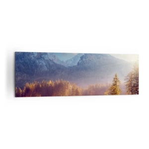Impression sur toile - Image sur toile - Vue pittoresque de la forêt de montagne et du lac à l'aube - 160x50cm - Dans les montagnes et les vallées - Décoration murale moderne pour le salon et la chambre ARTTOR