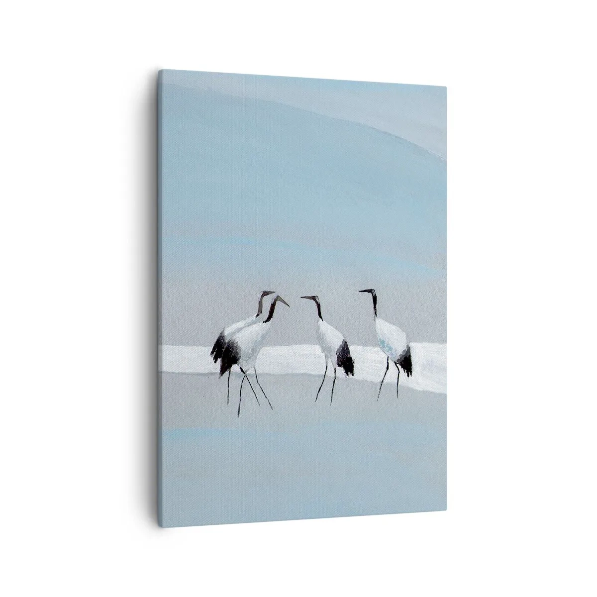 Impression sur toile - Image sur toile - Un groupe de grues contre un ciel bleu et le soleil levant - 50x70cm - Après une chaude journée - Décoration murale moderne pour le salon et la chambre ARTTOR